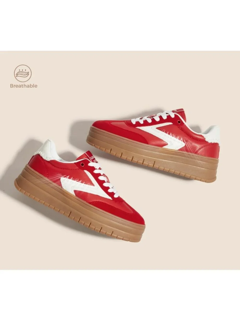 🆕Women's Red White Platform Sneakers Gum Thick Sole Tennis Walking Shoes